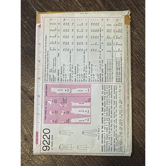 Simplicity 9220 Pattern Vintage Misses Dress Tunic Pants Size 12 UNCUT - Picture 2 of 4